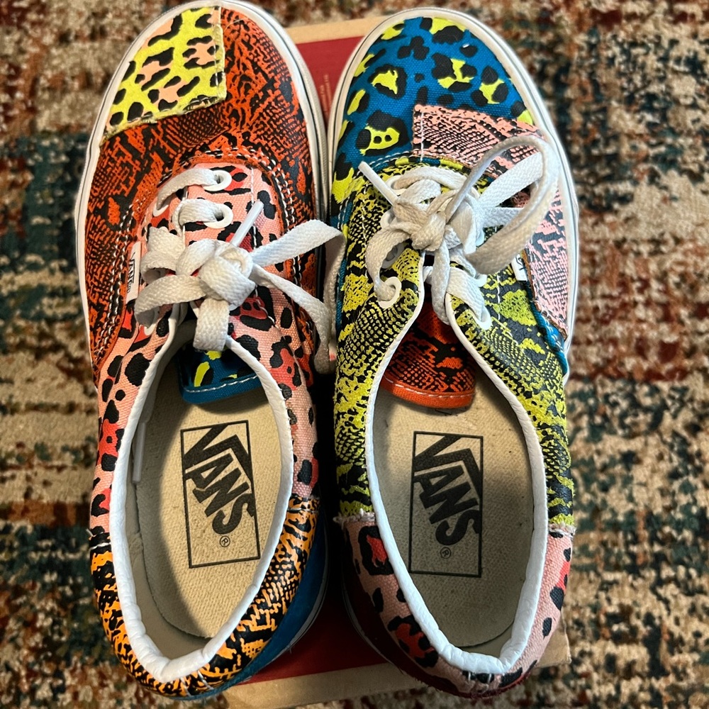 Multicolored snake/leopard patchwork vans